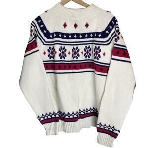 Vintage JC Penny Acrylic Knit Sweater Women's Large Fair Isle Nordic White Red